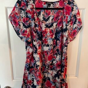 Roz & Ali Floral Blouse - Pink and Navy